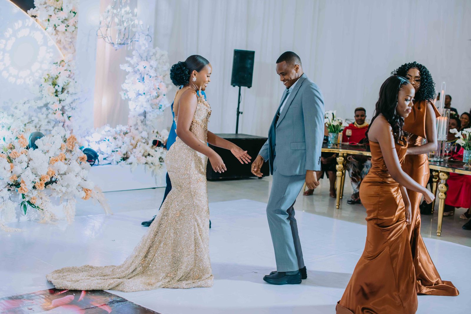 Bride and groom dancing